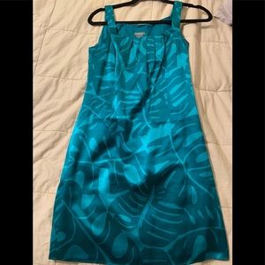 Satin, aquamarine dress